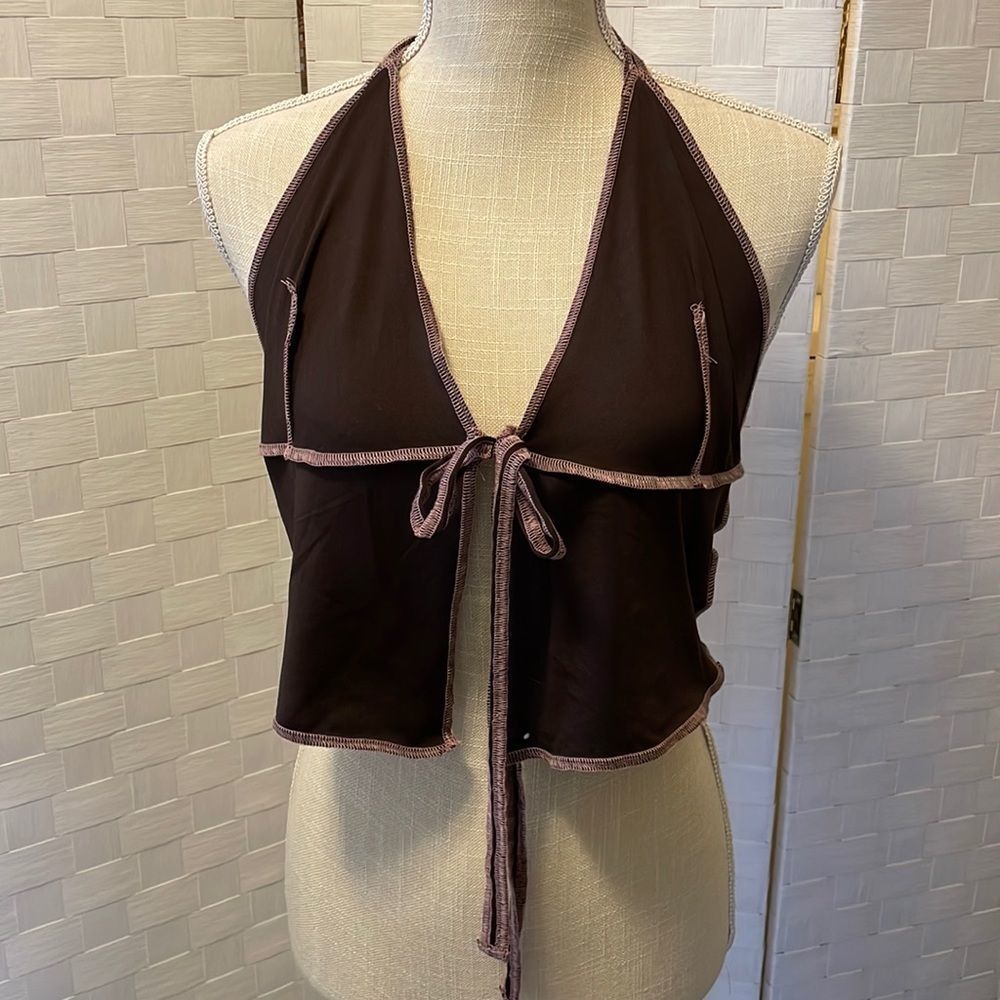 Brown halter Crop Top Large surf girl